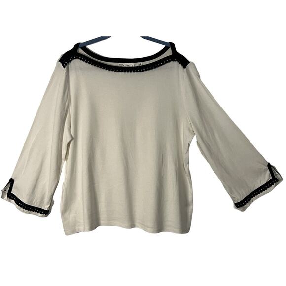 Rafaella Sweater Womens Size XLP White Black Trim Pullover Boat Neck Cotton - Picture 1 of 9